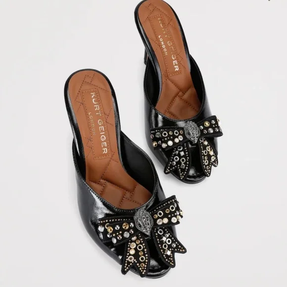 NWOT - Kurt Geiger London Leather Belgravia Stud Bow Helled Mules - Size 8.5 - Picture 2 of 3